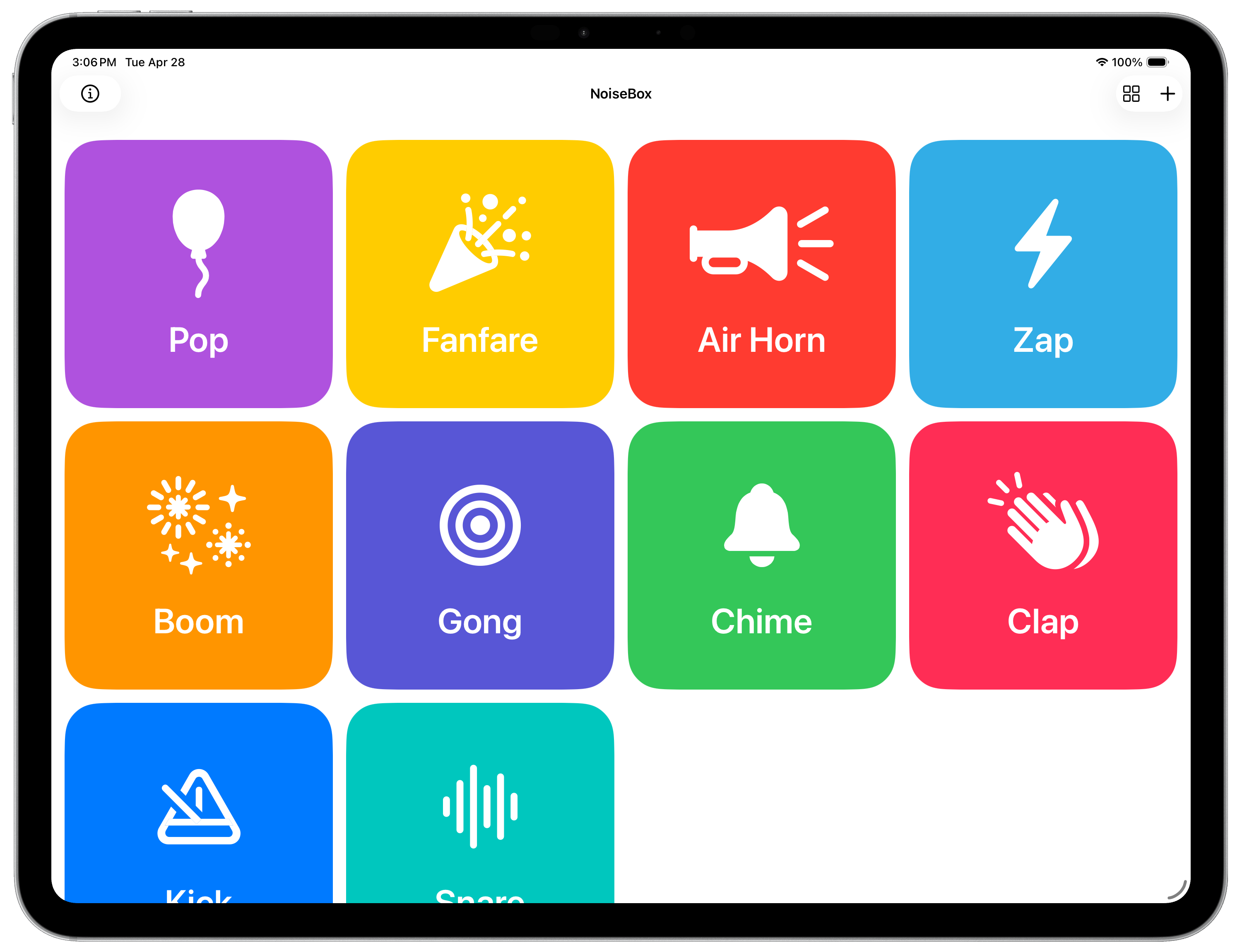 NoiseBox on iPad — soundboard grid