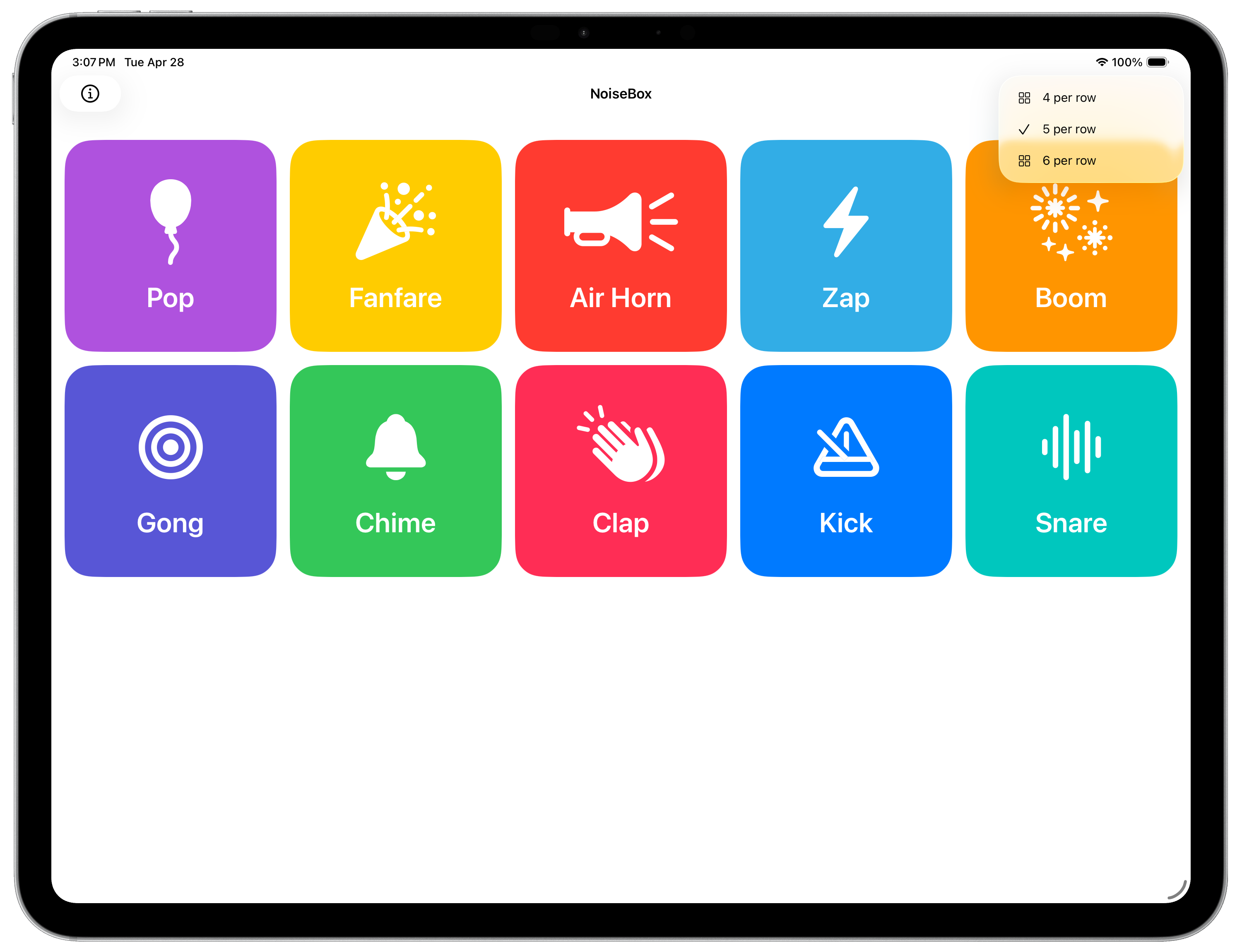 NoiseBox on iPad — expanded grid