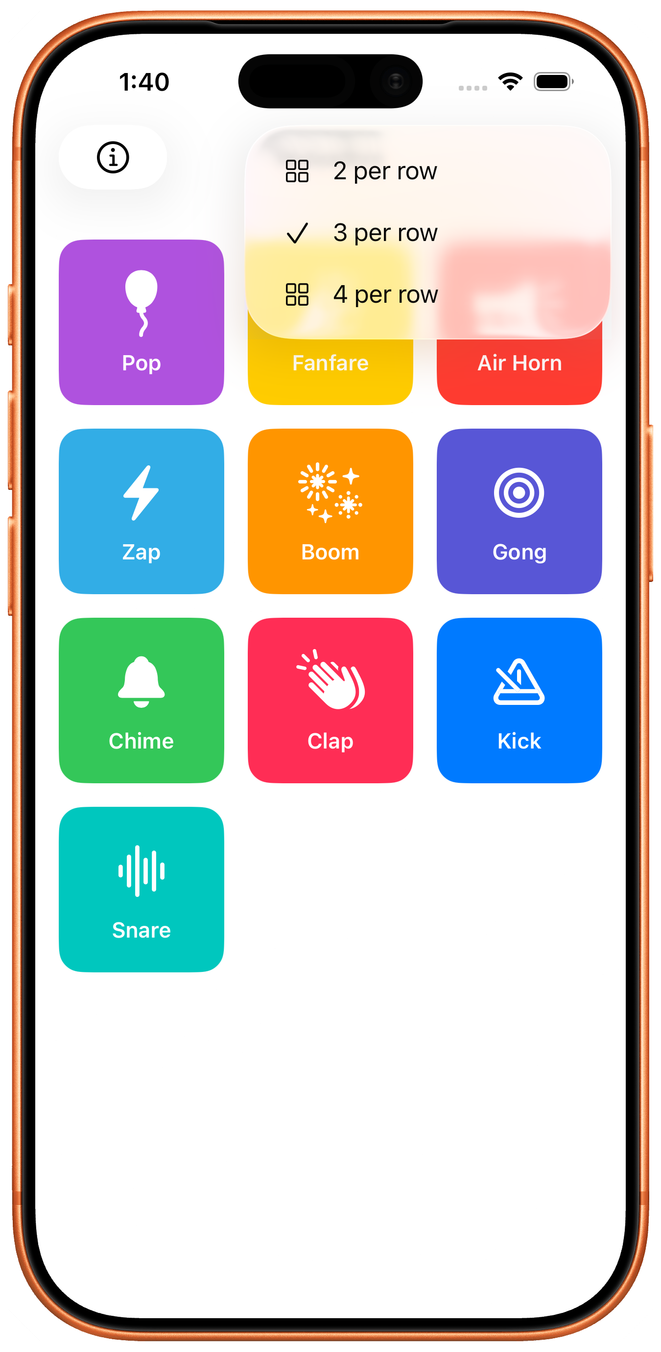 NoiseBox on iPhone — expanded grid